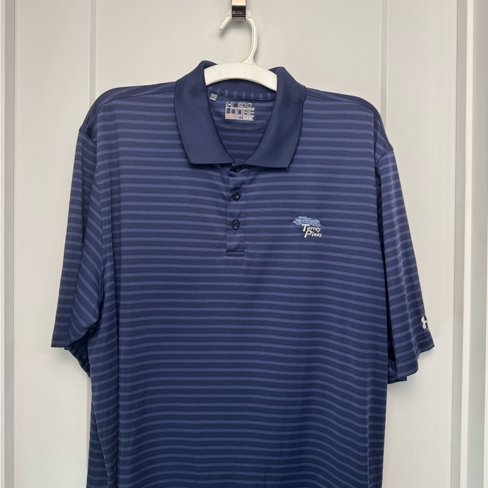 Under Armour Men's Golf Polo Torrey Pines 2XL Loose Blue Stiped Heat Gear Preppy - Picture 3 of 8